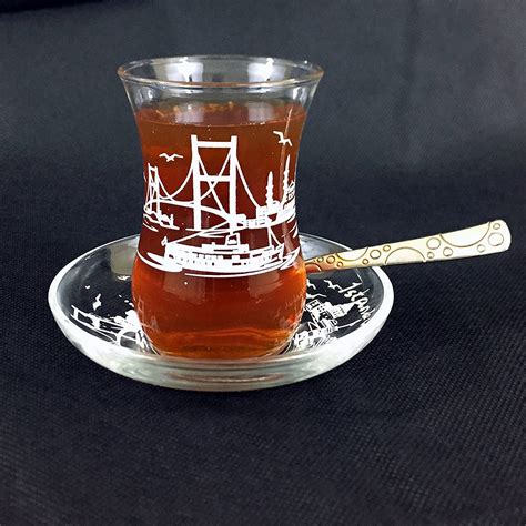 Pcs Tea Glasses Istanbul Patterned Design White Turkish Tea Glass Cay