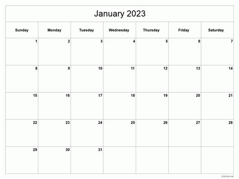 Blank January 2023 Calendar Printable Printable Calendar 2023