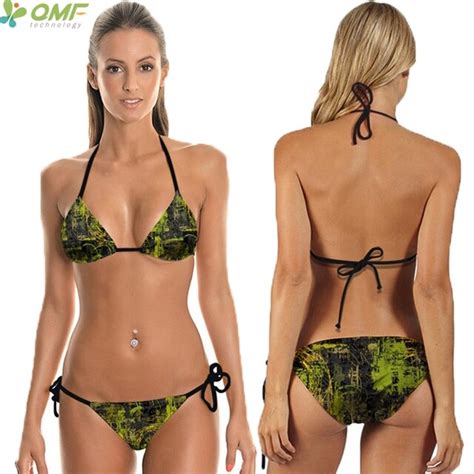 Green Camo Bikinis Set Printed Camouflage Pattern Swimsuits Bandage Biquini Swimwear