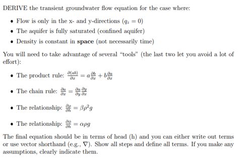 Derive The Transient Groundwater Flow Equation For