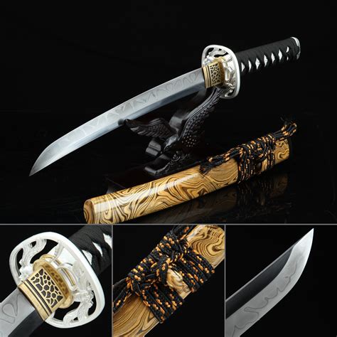 Handmade T10 Carbon Steel Real Hamon Japanese Tanto Sword With Brown