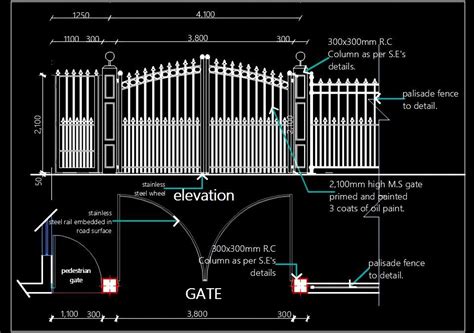 Gate With Fence Elevation And Section Cad Drawing Details Dwg File My