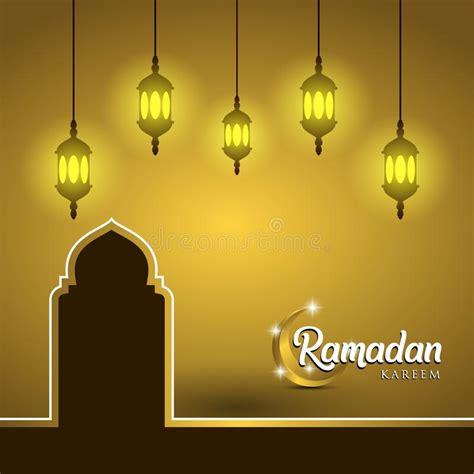 Ramadan Kareem Greeting Card Design With Arabic Lanterns Golden