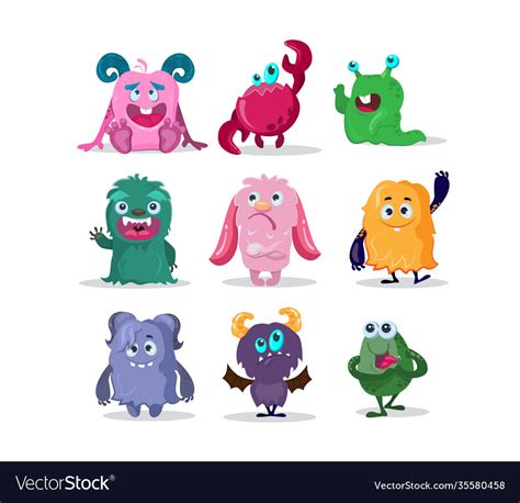 Funny Monsters Cartoon Characters Set Royalty Free Vector