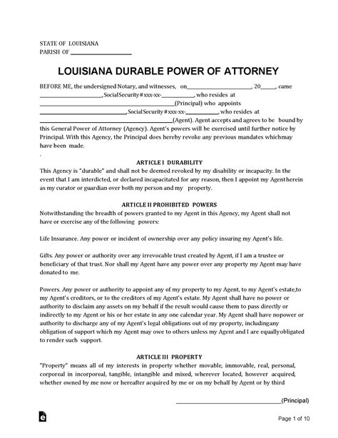Free Louisiana Durable Financial Power Of Attorney Form Pdf Word