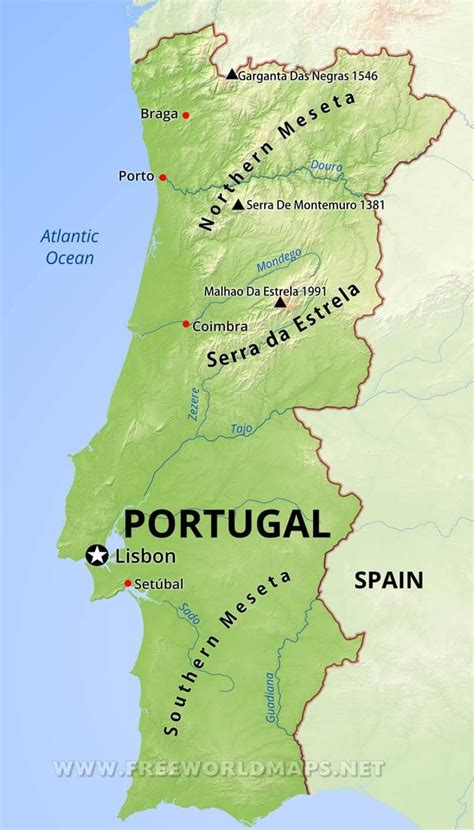 Portugal Mountains Map Mountains In Portugal Map Southern Europe