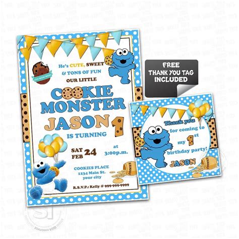 All downloads on this page are free for you to use for personal use only. Custom Cookie Monster Birthday Invitation with FREE ...
