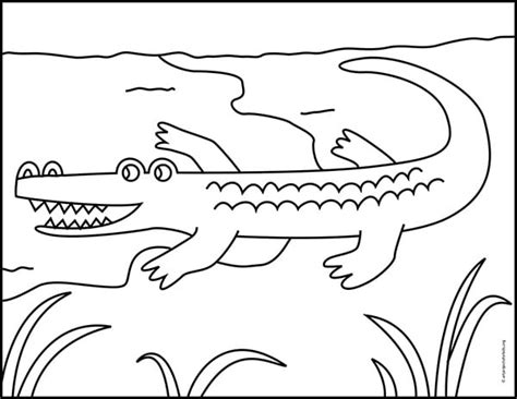 Easy How To Draw An Alligator Tutorial And Alligator Coloring Page