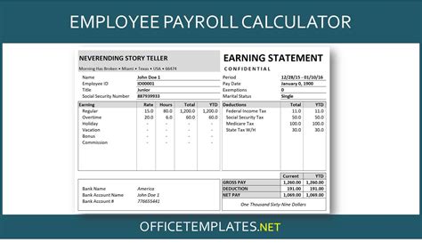 Employee Payroll Calculator Officetemplatesnet