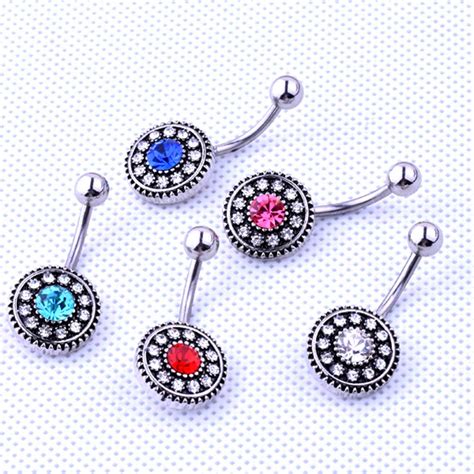 Vintage Flower Belly Button Rings Body Jewelry Women Crystal Navel
