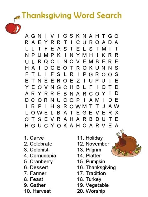 Thanksgiving Word Search Best Coloring Pages For Kids