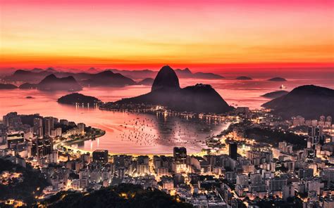 Download Wallpapers 4k Rio De Janeiro Sunset Panorama Harbor