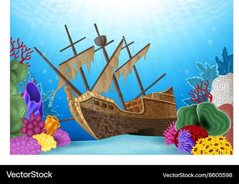 Cartoon Of Shipwreck On The Ocean Royalty Free Vector Image