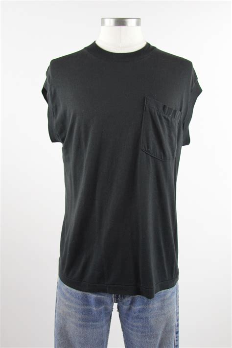 Black Pocket Tee Blank Sleeveless Black Soft T Shirt Vintage Size Medium