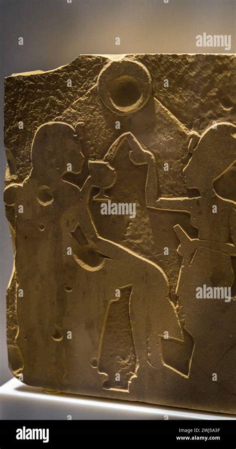 the amarna period depiction of the son disc god aten with akhenaten and nefertiti beneath stock