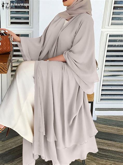 zanzea abayas hijab musulman en mousseline de soie pour femme cardigan d contract de couleur