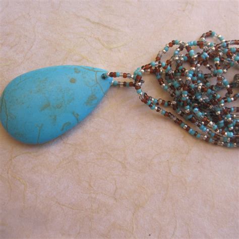 Turquoise Teardrop Pendant Beaded Necklace On Luulla