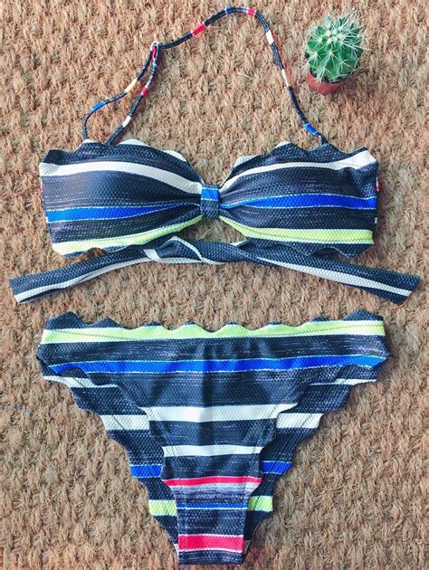 21 Off 2021 Stripe Bandeau Bikini Set In Multicolor Zaful