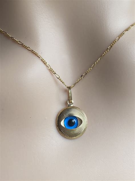 Gold Evil Eye Pendant K Solid Gold Evil Eye Necklace Etsy