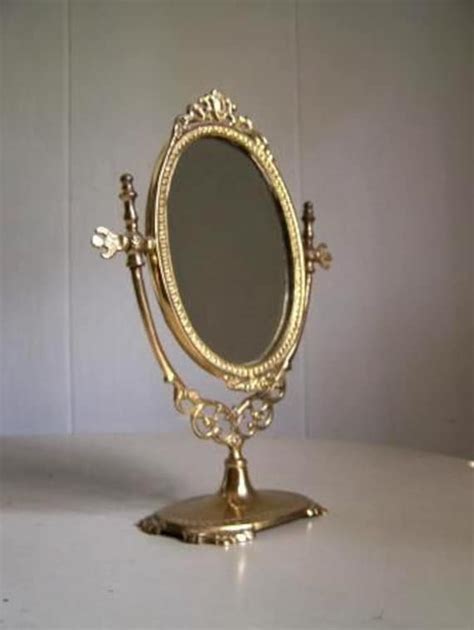 vintage small brass vanity table top mirror