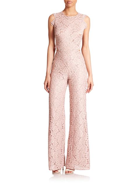 Alexis Livia Floral Lace Cutout Jumpsuit In Pink Lace Pink Lyst