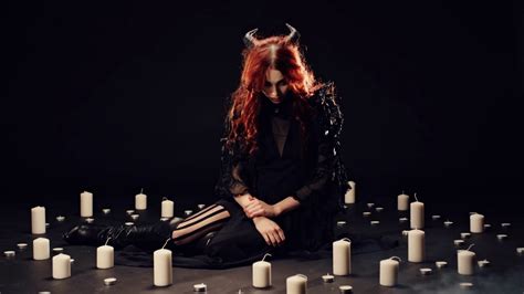 Candles Placing Around Female Demon Smoke Stock Footage SBV-338902879