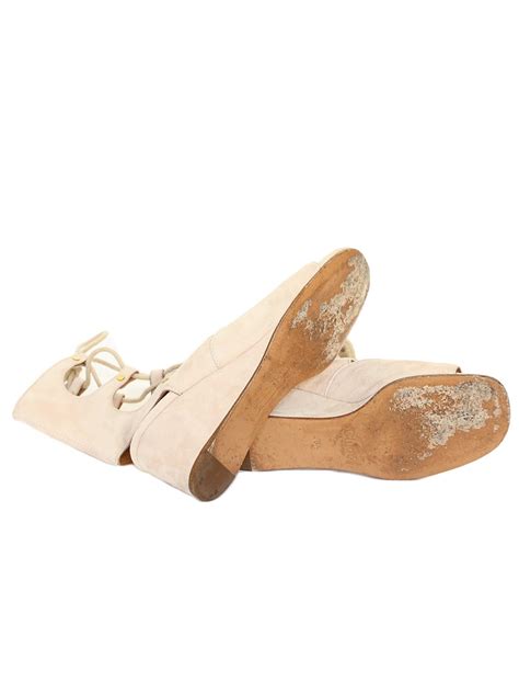 boutique chloe foster nude beige suede lace up wedge sandals retail price €750 size 36 5
