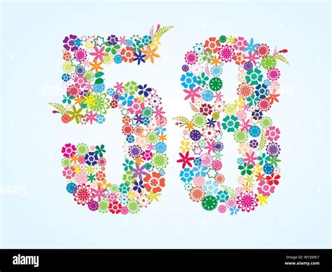 Vector Colorful Floral 58 Number Design Isolated On White Background