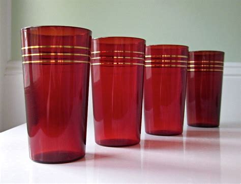 Vintage Drinking Glasses Ruby Red Depression Glass By Winkinpossum