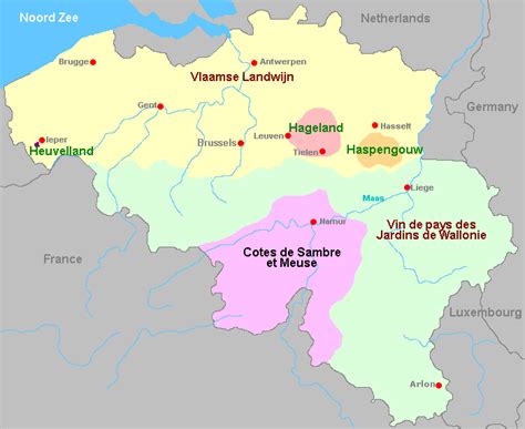 The given google map shows the direction in which the blue color line indicates road connectivity to italy. Belgium's Wine Regions