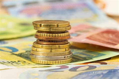 Euro Coins Stack On The Euro Banknotes Stock Photo Image Of Payment
