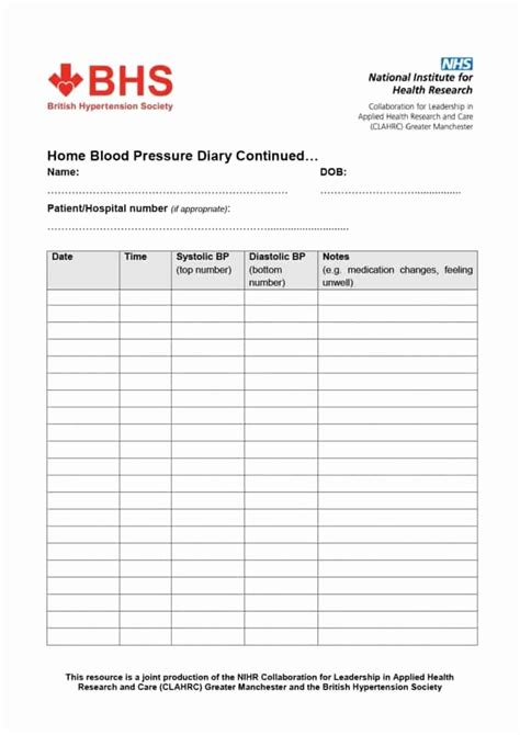30 Blood Pressure Record Sheet Example Document Template