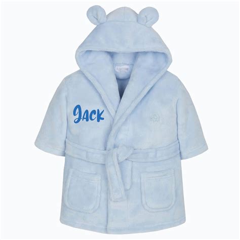 Personalised Baby Boy Dressing Gown Blue Fleece Hooded My Mummy Does
