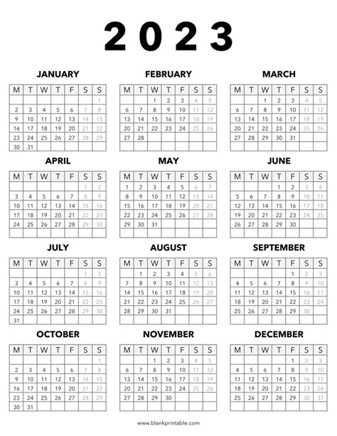 2023 Monthly Calendar Printable Monday Start Jan To Dec 2023 Calendar