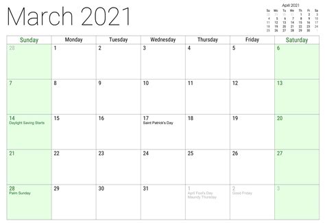March 2021 Printable Calendar Notes Templates One Platform For