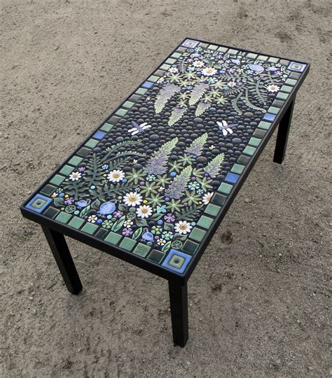 Rectangle Lupine Quail Floral Mosaic Table Handmade Ceramic Etsy