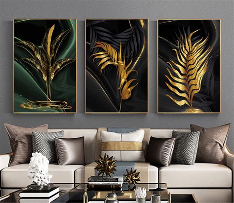 Luxury Black And Gold Leaves Painting Wall Art Printable Etsy