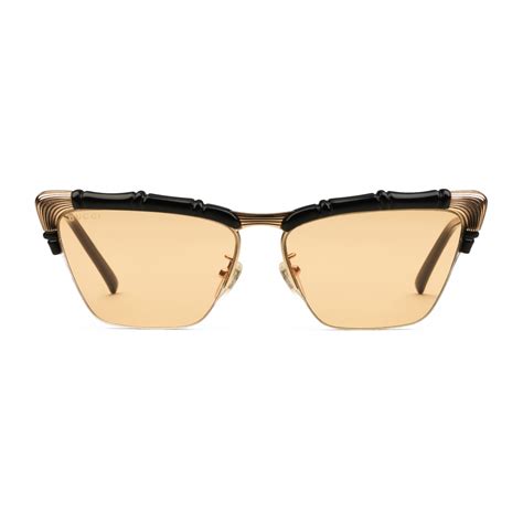 Gucci Bamboo Effect Cat Eye Sunglasses Black Yellow Gucci Eyewear