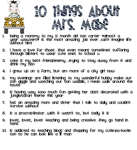 Fabulous Firsties 10 Things About Me