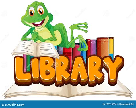 Font Design For Word Library With Frog Reading Book Stock Vector