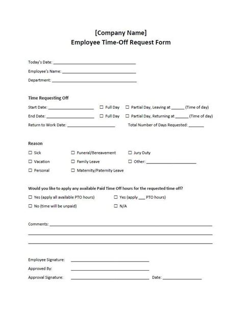 Employee Time Off Request Form Template Word Editable Etsy Australia