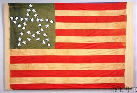 Rare Large Cotton 19th C American Thirty Four Great Star Flag