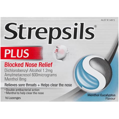 Strepsils Plus Blocked Nose Relief Sore Throat Lozenges 16 Pack Big W