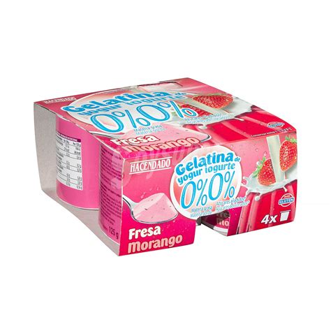 Hacendado Gelatina de yogur azúcar materia grasa con fresa Pack u x g g
