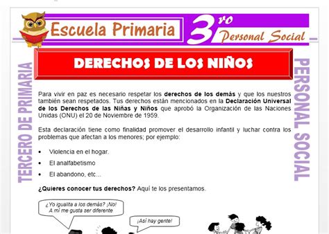 Con la intención de que conozcas un poco más sobre el tema de los derechos humanos de una forma amena y entretenida te presentamos algunos enlaces con diversas actividades. Derechos de Los Niños para Tercero de Primaria - Escuela Primaria