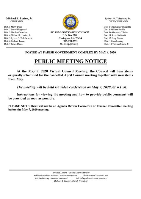 Public Meeting Notice Virtual Council Meeting