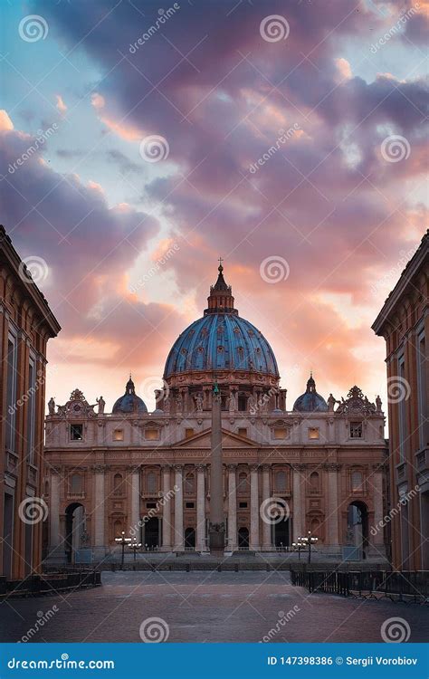 Sunset View Of Saint Peters Basilica And Street Via Della Conciliazione