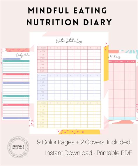 Mindful Eating Nutrition Diary Printable Weight Loss Journal Etsy