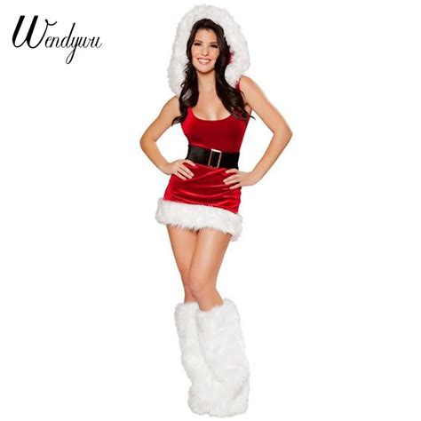 Wendywu Winter Sexy Sleeveless Backless Hoodie Red White Bodycon Mini Dress Belt Christmas