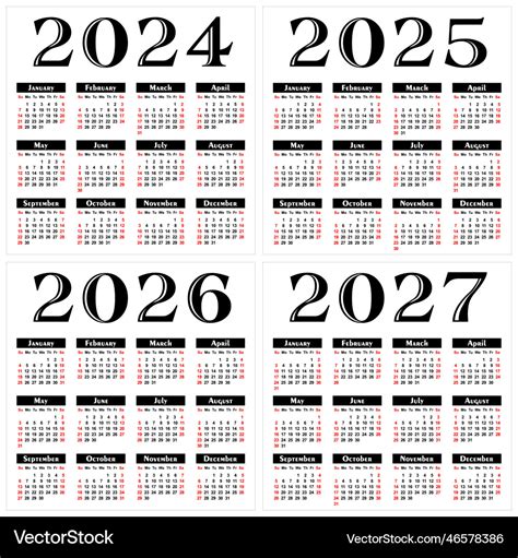 Calendar Templates For A Year 2024 2027 Vector Image